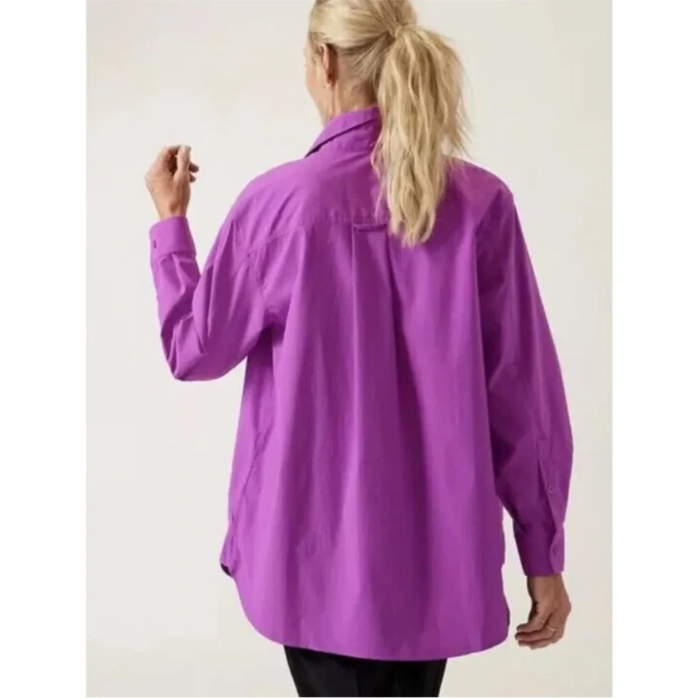 Athleta • Purple Oversized Poplin Button Up Shirt Sz 2X Jazzy Purple Casual Fall - Picture 4 of 14